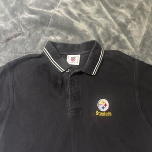 NFL Black Pittsburgh Steelers Polo Shirt with White Stripes